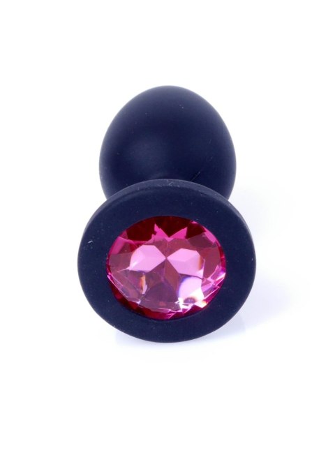 Plug, Korek analny-Jewellery Black Silicon PLUG Small- Pink Diamond