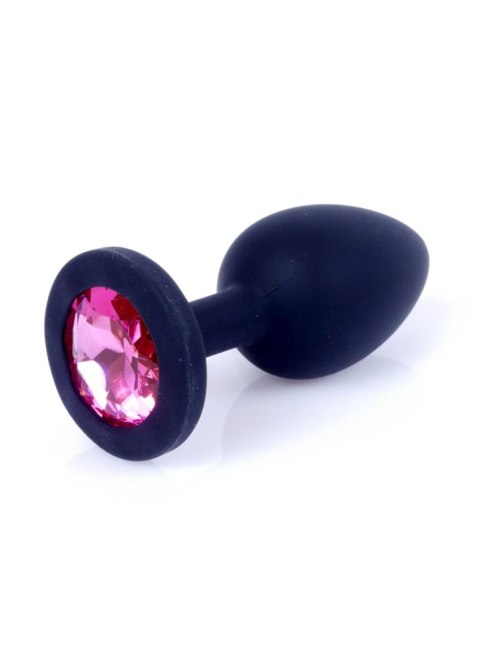 Plug, Korek analny-Jewellery Black Silicon PLUG Small- Pink Diamond