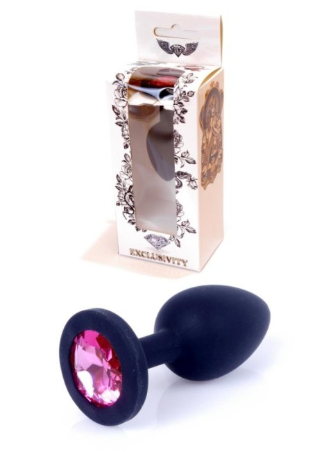 Plug, Korek analny-Jewellery Black Silicon PLUG Small- Pink Diamond