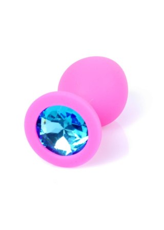 Plug, Korek analny-Jewellery Pink Silicon PLUG Medium- Light Blue Diamond