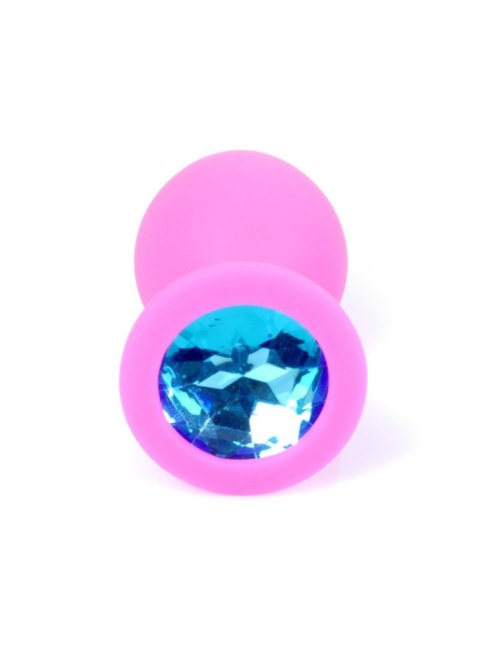 Plug, Korek analny-Jewellery Pink Silicon PLUG Medium- Light Blue Diamond