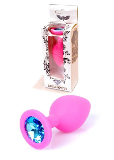 Plug, Korek analny-Jewellery Pink Silicon PLUG Medium- Light Blue Diamond