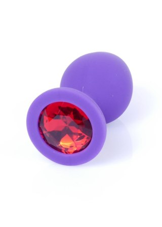 Plug, Korek analny-Jewellery Purple Silicon PLUG Medium- Red Diamond