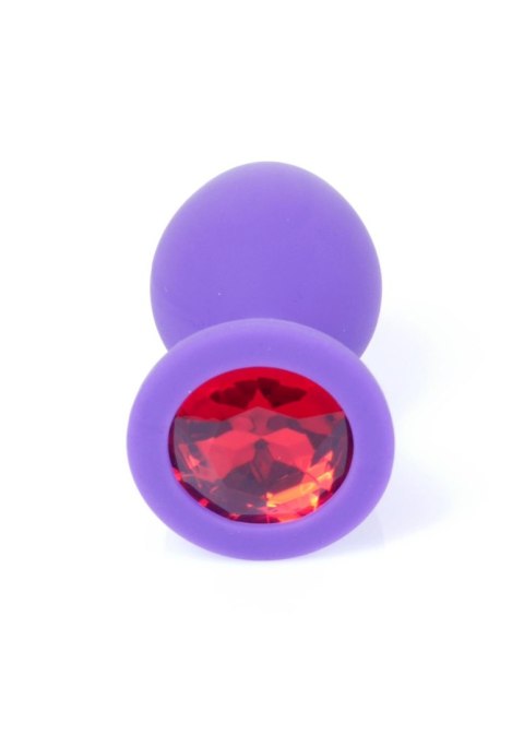 Plug, Korek analny-Jewellery Purple Silicon PLUG Medium- Red Diamond