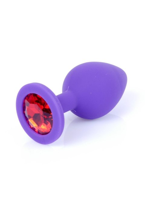 Plug, Korek analny-Jewellery Purple Silicon PLUG Medium- Red Diamond