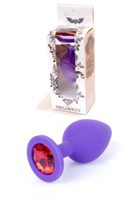 Plug, Korek analny-Jewellery Purple Silicon PLUG Medium- Red Diamond