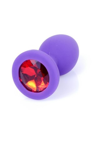 Plug, Korek analny-Jewellery Purple Silicon PLUG Small- Red Diamond