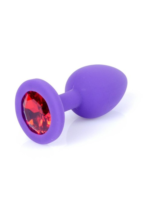 Plug, Korek analny-Jewellery Purple Silicon PLUG Small- Red Diamond