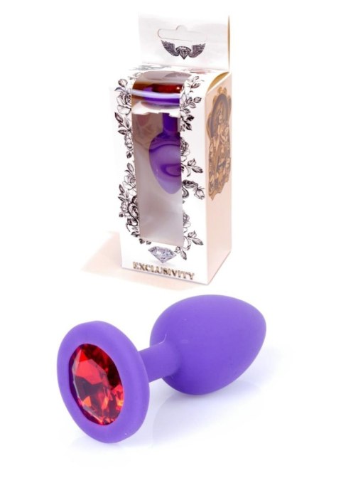 Plug, Korek analny-Jewellery Purple Silicon PLUG Small- Red Diamond