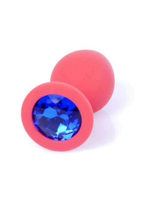 Plug, Korek analny-Jewellery Red Silicon PLUG Medium- Blue Diamond