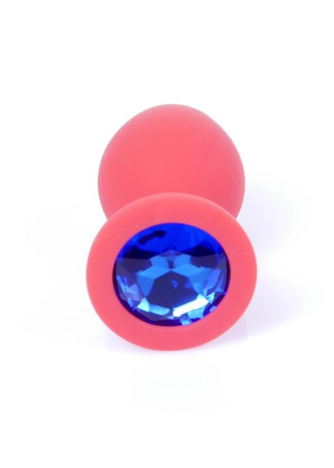 Plug, Korek analny-Jewellery Red Silicon PLUG Medium- Blue Diamond