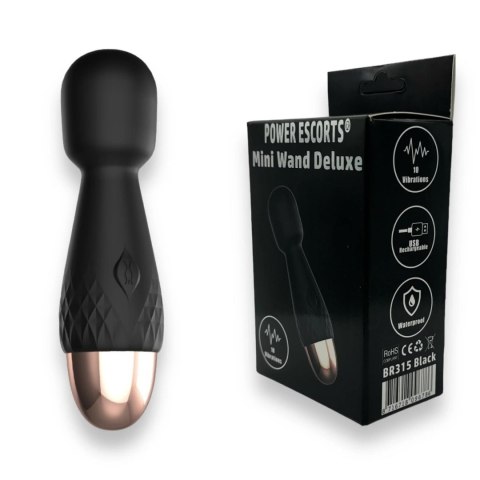 Power Escorts - Mini Wand, różdżka, mikrofon De Luxe - Black - 22,6 Cm / 4.5 Inch Silicone Wand, różdżka, mikrofon Wibrator, masażer, wand