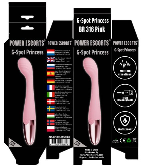 Power Escorts - Pink - Wibrator do punktu G, G Spot Princess - 18 Cm / 7 Inch Silicone Wibrator do punktu G, G Spot wibrator