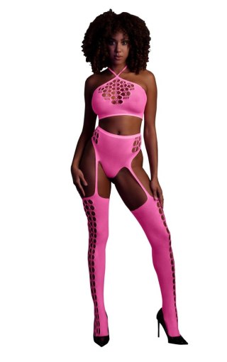 Two Piece with Crop Top and Stockings - Pink - XS/XL