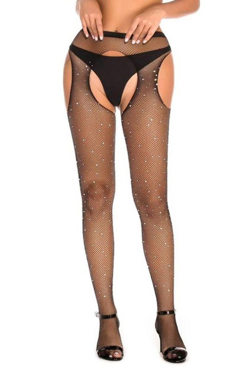 BLACK STRASS OPEN TIGHTS TU (Size: TU)