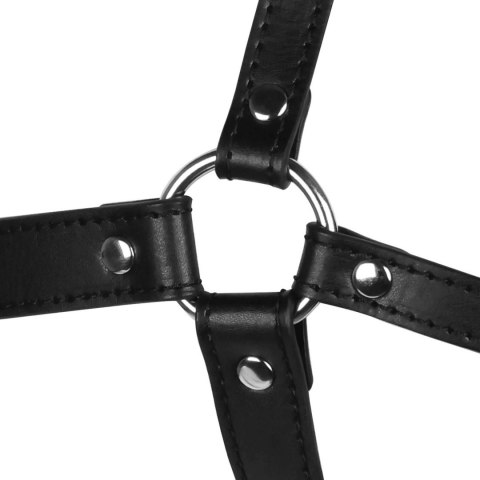 Head Harness with Breathable Ball Gag and Nose Hooks - Black