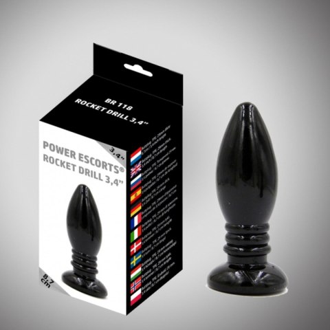 Rocket drill 3,4 inch black anal plug, korek analny 3,4 inch / 8,7 cm