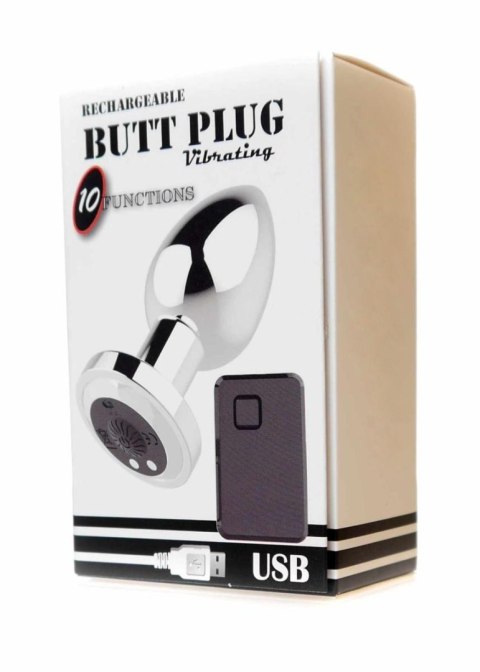 Stymulator-Rechargeable Butt Plug, korek analny Vibrator USB 10 Functions - Silver