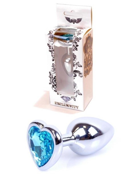 Plug, korek analny-Jewellery Silver Heart plug, korek analny- Light Blue