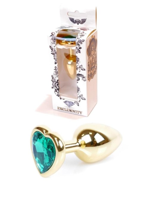 Plug, korek analny-Jewellery Gold Heart plug, korek analny- Green