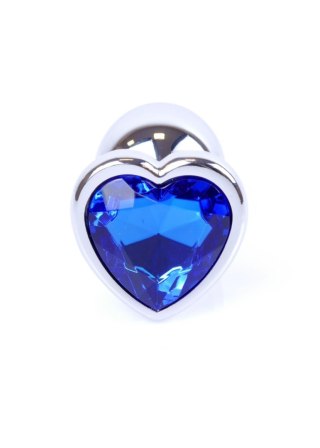 Plug, korek analny-Jewellery Silver Heart plug, korek analny- Dark Blue