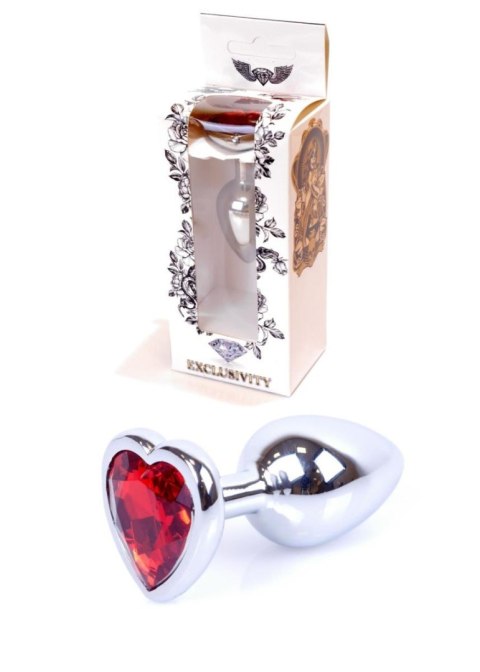 Plug, korek analny-Jewellery Silver Heart plug, korek analny- Red