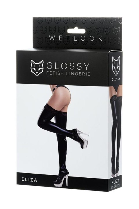 Erotyczna bielizna Glossy sexy Shiny Wetlook stockings with a lace ELIZA - black XL