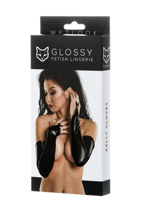 Erotyczna bielizna Glossy sexy Wetlook gloves - black L