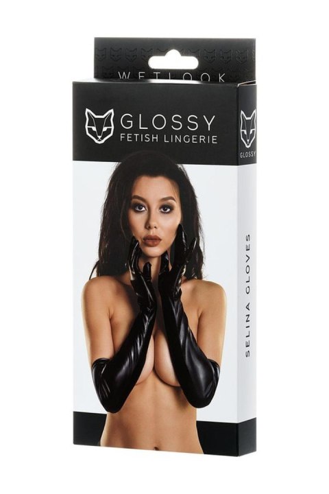 Erotyczna bielizna Glossy sexy gloves SELINA - black M