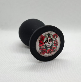 Korek analny - Wersja Limitowana - Czarny - Sugar Skull & Roses