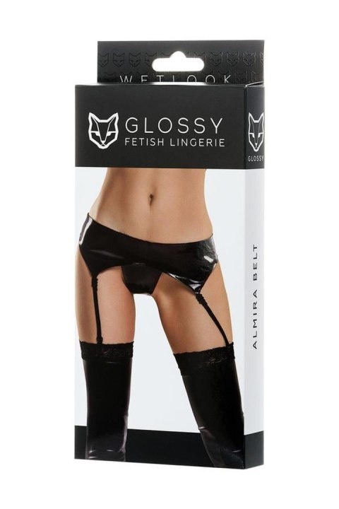 Erotyczna bielizna Glossy sexy belt for stockings and panties ALMIRA - black M