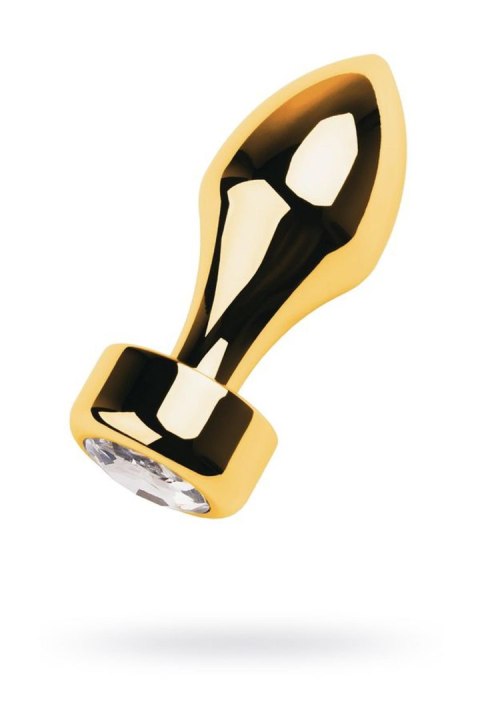 Gold anal plug, korek analny TOYFA Metal with white round-shaped gem , length 7 cm, diameter 2-3,5 cm, weight 140 gr