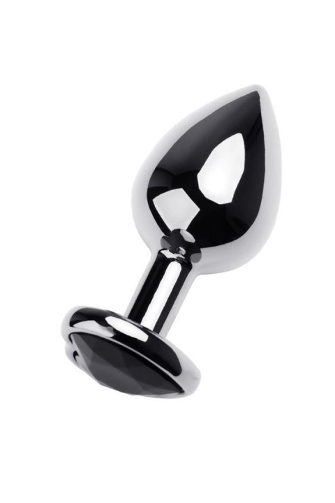 Silver anal plug TOYFA Metal with black heart-shaped gem, length 7 cm, diameter 1,8-3,3 cm, weight 92 gr