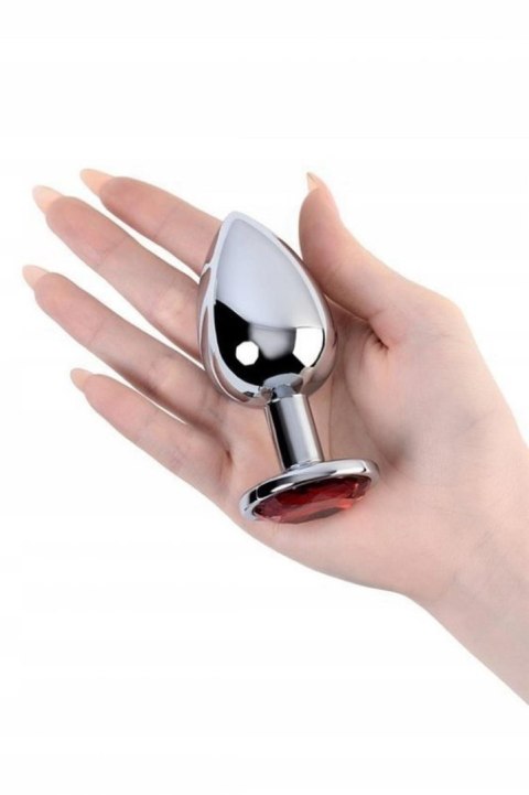 Silver anal plug TOYFA Metal with red round-shaped gem,