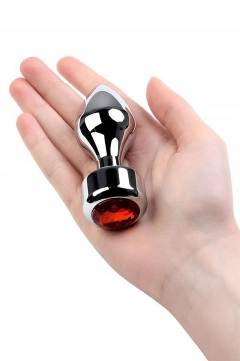 Silver anal plug, korek analny TOYFA Metal with red round-shaped gem