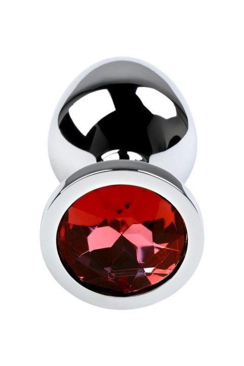 Silver anal plug with gem, red