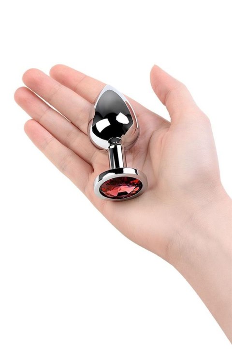 Silver anal plug with gem, red