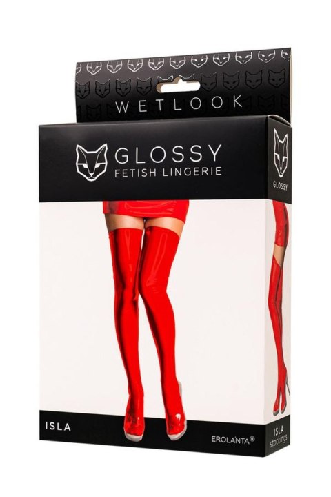 Wetlook Glossy Isla stockings - red L