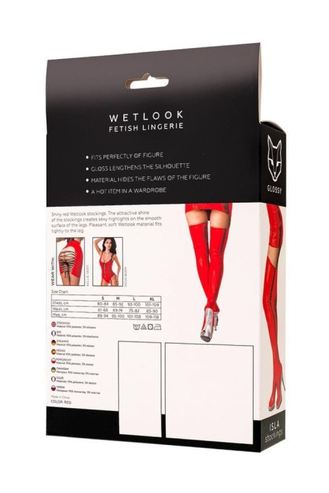 Wetlook Glossy Isla stockings - red L