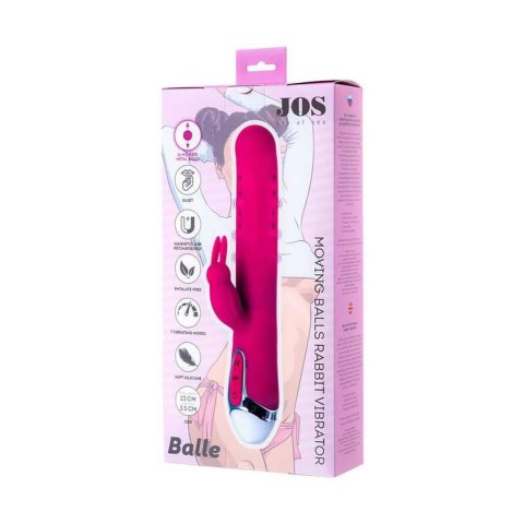 JOS BALLE, Vibrator with clitoral stimulator with moving balls, silicone, pink, 23 cm