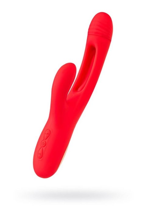 JOS Vibrator with clitoral stimulator Patti with moving tongue, silicone, red, 24 cm