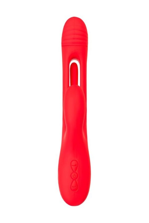 JOS Vibrator with clitoral stimulator Patti with moving tongue, silicone, red, 24 cm