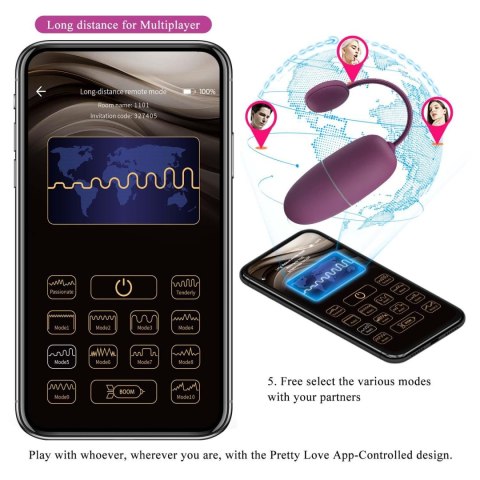 PRETTY LOVE - Nymph, 12 vibration functions Mobile APP Long-distance Control, ABS, 1 AAA battery