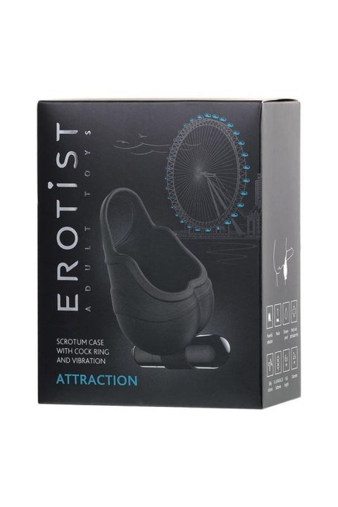 EROTIST Scrotum cover with an erection ring and vibration Attraction, silicone, black, 6.5 cm