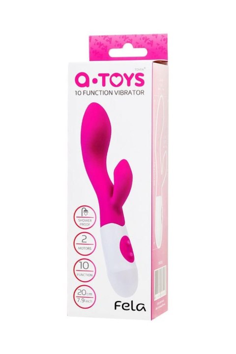 A-TOYS, Vibrator Fela with Clitoral Stimulator, Silicone, Pink, 20.5 cm, 10 speeds, 2xAAA