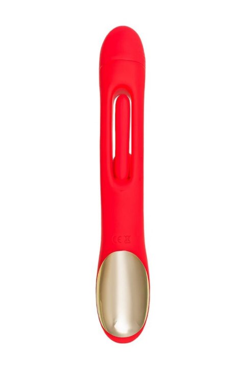 JOS Vibrator with clitoral stimulator Patti with moving tongue, silicone, red, 24 cm