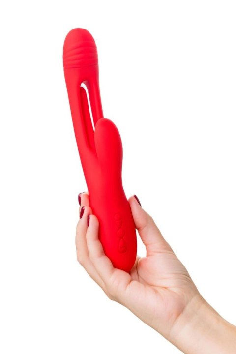 JOS Vibrator with clitoral stimulator Patti with moving tongue, silicone, red, 24 cm