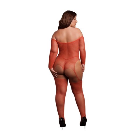 Shimmering Off the Shoulder Bodystocking - Plus Size - Red/Gold Glitter