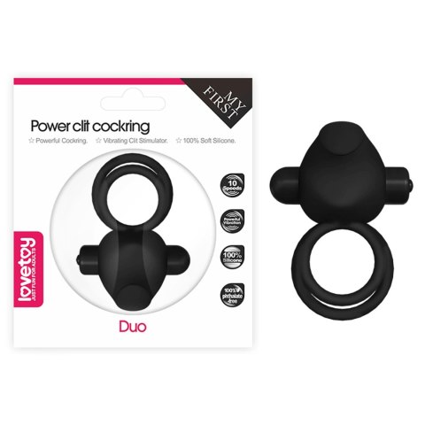 Power Clit Duo Silicone Cockring Black Power Clit Duo Silicone Cockring Black
