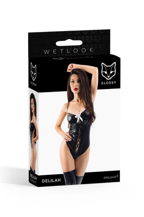 Glossy Delilah Bodysuit made of Wetlook material, black, XL Glossy Delilah Bodysuit made of Wetlook material, black, XL